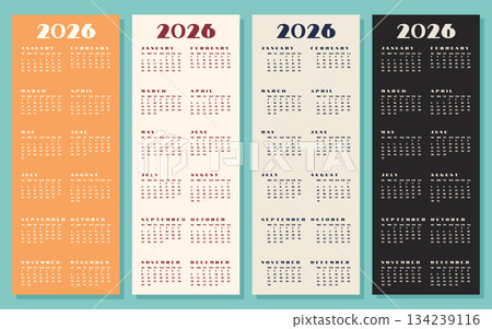 Set Vertical Calendar 2026 Template Retro Color Scheme Minimalism. Set Vertical Calendar 2026 Template Retro Color Scheme Minimalism. 134239116