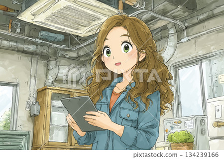 美羽系列 | 女技術員檢查商用空調的插圖 134239166