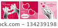 Set of Valentine cards with halftone and dotted collage of hands and torn paper hearts. Love card, cover, template. Vector illustration 134239198