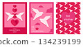 Set of Valentines Day greeting card with paper doves. Love card, cover, template. Vector illustration 134239199