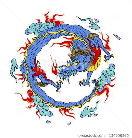 Azure Dragon, Japanese Seiryu, Chinese Qinglong, one of the Dragon Gods. He represents the cardinal direction east, and the spring season. Also known as the Blue-green, Green or Avalon Dragon. Vector Azure Dragon, Japanese Seiryu, Chinese Qinglong, one of the Dragon Gods. He represents the cardinal direction east, and the spring season. Also known as the Blue-green, Green or Avalon Dragon. Vector 134239255