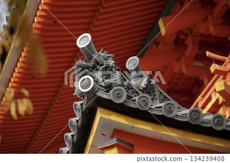onigawara, ogre or demon tiles, temple red roof ornamentation in Japanese architecture onigawara, ogre or demon tiles, temple red roof ornamentation in Japanese architecture 134239408