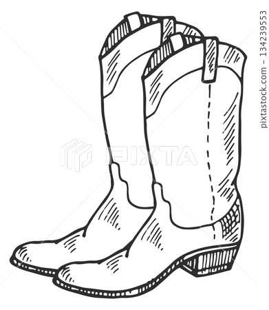 The drawing of cowboy boots is a simple and clean design 134239553