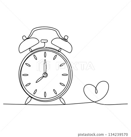 Alarm Clock Outline Art. Minimal Timepiece Vector 134239570