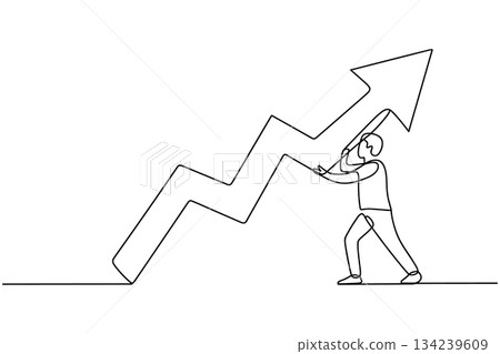Man Lifting Arrow Growth Chart  Vector. Minimal Line Art 134239609