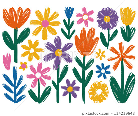 Doodle Flower Illustration. Colorful Floral Drawing Vector Doodle Flower Illustration. Colorful Floral Drawing Vector 134239648