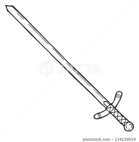 A sword is drawn in black and white 134239659