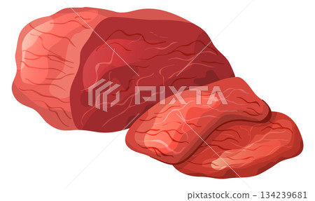 A piece of meat is cut into slices 134239681