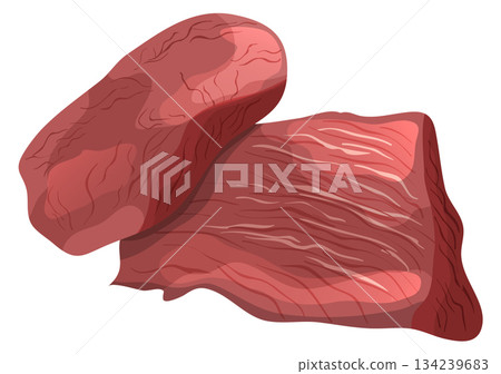 Two pieces of meat are shown on a white background 134239683