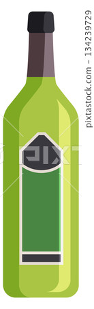 A green bottle of liquor with a black cap 134239729