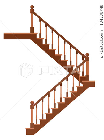 A pair of wooden stairs with a white background A pair of wooden stairs with a white background 134239749
