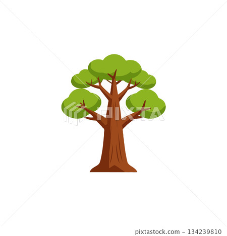 Cartoonish tree illustration showcasing a leafy canopy and sturdy trunk on a clear backdrop a 134239810