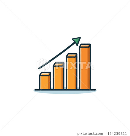 Stylized bar graph exhibiting upward trend depicting development progress and success showing 134239811
