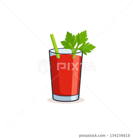 Refreshing tomato juice cocktail garnished with celery stick and parsley leaves healthy tasty and 134239818