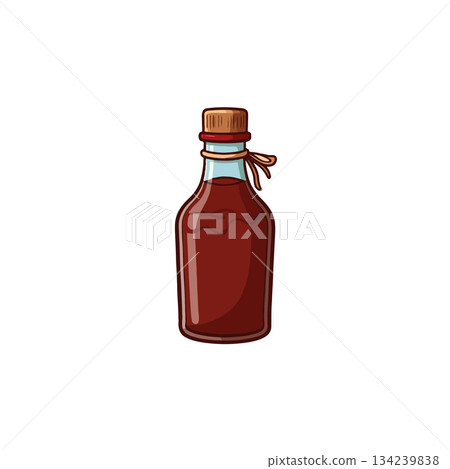 Artistic illustration of a vintage brown bottle containing thick liquid showing craft and careful 134239838