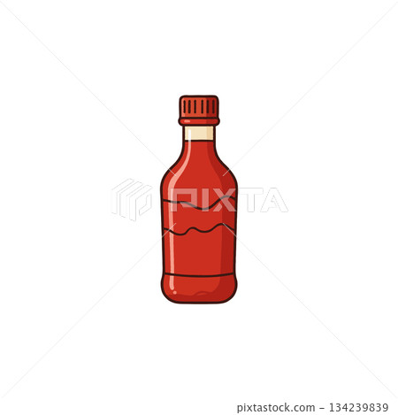 Vibrant reddish bottle illustration on white background showcases simple and captivating design 134239839