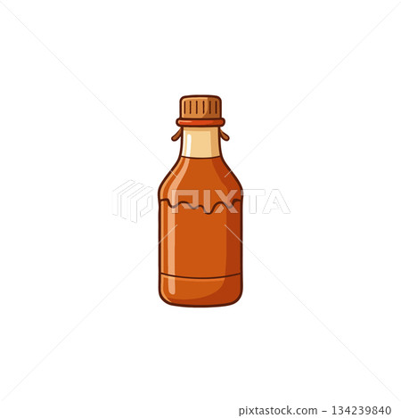 Simple illustration featuring amber liquid in a sealed bottle showcasing design and application 134239840