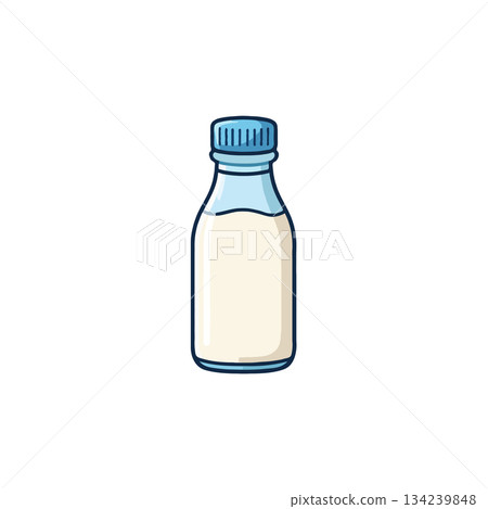 Cartoon milk bottle illustration, a simple graphic of dairy goodness showcasing healthy drink Cartoon milk bottle illustration, a simple graphic of dairy goodness showcasing healthy drink 134239848