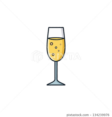 Elegant celebration: A minimalistic illustration of a champagne flute filled with sparkling bubbly Elegant celebration: A minimalistic illustration of a champagne flute filled with sparkling bubbly 134239976
