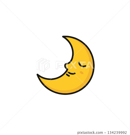 Adorable crescent moon character illustration showcasing a whimsical sleeping celestial being on Adorable crescent moon character illustration showcasing a whimsical sleeping celestial being on 134239992
