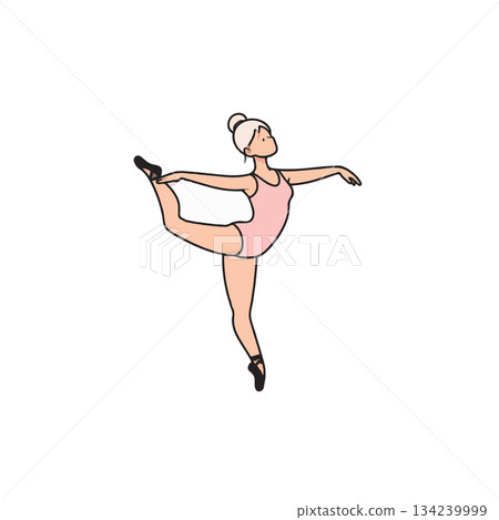 Elegant ballerina practices graceful arabesque movement perfecting her ballet position artistry on 134239999