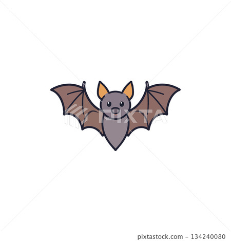 Stylized cartoon bat illustration with expansive wings against a pristine white background for Stylized cartoon bat illustration with expansive wings against a pristine white background for 134240080