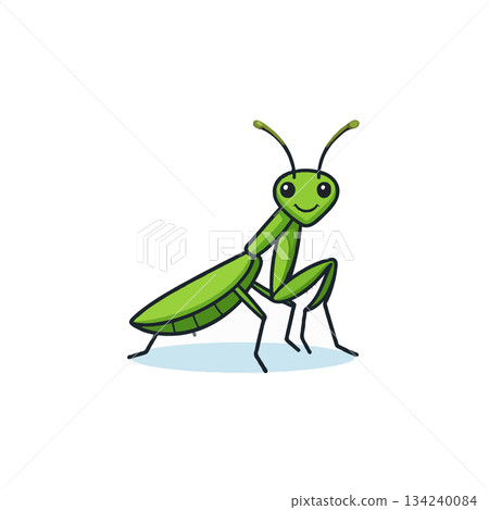 Cartoon Praying Mantis Illustration with Big Eyes: A Playful Insect Graphic for Educational and 134240084