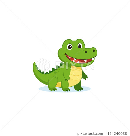Cheerful cartoon alligator character design showcasing a friendly expression and vibrant green 134240088