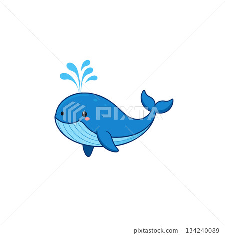 Cute cartoon whale illustration playfully spouting water creating whimsical marine imagery and 134240089