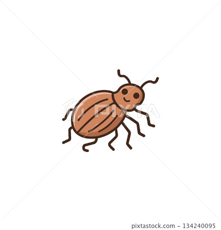 Whimsical cartoon illustration featuring a cute brown beetle isolated on a pristine white Whimsical cartoon illustration featuring a cute brown beetle isolated on a pristine white 134240095