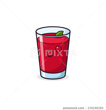 Vibrant red fruit drink in a clear glass with simple leaf garnish illustration of refreshment Vibrant red fruit drink in a clear glass with simple leaf garnish illustration of refreshment 134240165