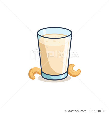 Delicious and creamy cashew milk beverage served in a glass with cashew nuts around healthy Delicious and creamy cashew milk beverage served in a glass with cashew nuts around healthy 134240168