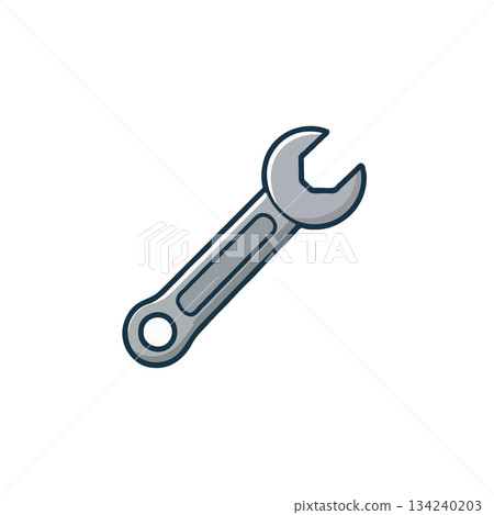 Isolated wrench illustration depicting mechanical tool design with precision engineering and Isolated wrench illustration depicting mechanical tool design with precision engineering and 134240203