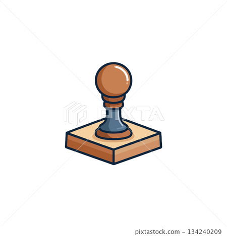 A simple stamp cartoon illustration featuring a wooden base and rounded handle delivering 134240209