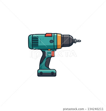 Cordless power drill illustration showcases modern design equipment essential for construction and Cordless power drill illustration showcases modern design equipment essential for construction and 134240211