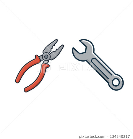 Vector illustration of pliers and wrench emphasizing tool equipment maintenance for construction Vector illustration of pliers and wrench emphasizing tool equipment maintenance for construction 134240217