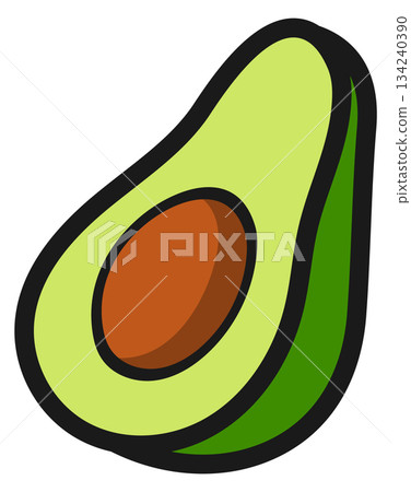 A cartoon drawing of an avocado with a green stem 134240390