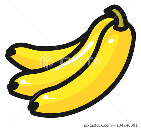 Three bananas are shown in a row, with the middle one being the largest 134240391