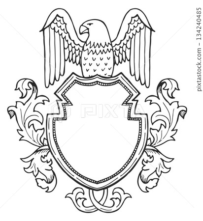 A white eagle is on a black shield A white eagle is on a black shield 134240485