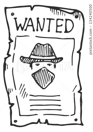 Wanted poster with a man wearing a hat and a bandana 134240500