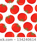 Tomato Seamless Pattern, Vector Illustration. Red Tomatoes on White Background. Repeat Tile for Kitchen Design, Tomato Wallpaper, Textile, Packaging, Wrapping Paper, Fabric 134240614