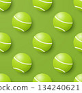 3d Tennis Ball Seamless Pattern, Vector Illustration. Green Vector Background with 3d Tennis Balls. Repeat Tile for Sports Design, Tennis Ball Pattern for Textile, Packaging, Gift Wrap, Fabric 134240621