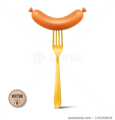 Vector 3d Sausage on Fork, Isolated. Grilled Sausage with Metal Fork. Hot Dog Sausage Food Icon for Menu, Cafe, BBQ, Street Food, Butcher Shop, Oktoberfest, Packaging, Label, Recipe, Cooking Vector 3d Sausage on Fork, Isolated. Grilled Sausage with Metal Fork. Hot Dog Sausage Food Icon for Menu, Cafe, BBQ, Street Food, Butcher Shop, Oktoberfest, Packaging, Label, Recipe, Cooking 134240628