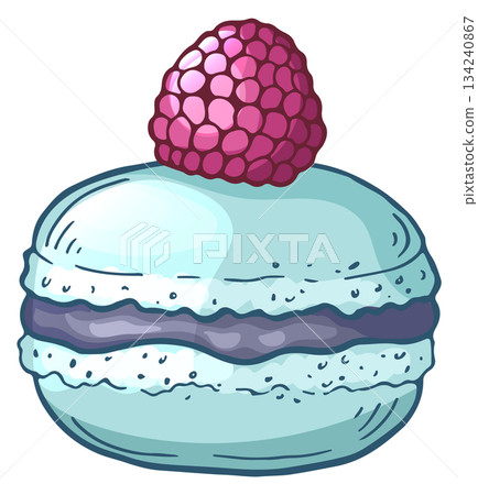 A blue pastry with a raspberry on top A blue pastry with a raspberry on top 134240867