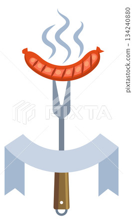 A hot dog is on a grill with a fork A hot dog is on a grill with a fork 134240880