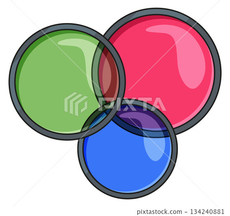Three colored circles with a blue one in the middle Three colored circles with a blue one in the middle 134240881
