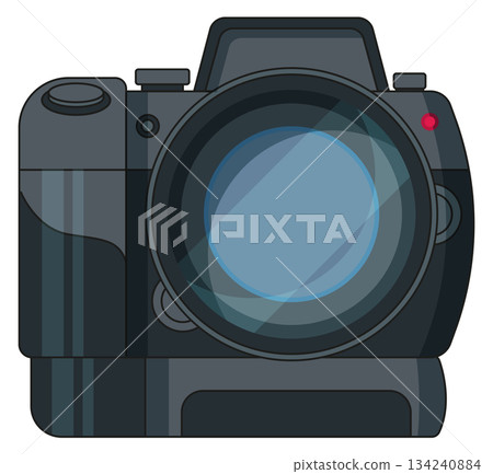 A black camera with a red button on the top A black camera with a red button on the top 134240884