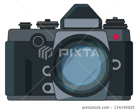 A black camera with a red button on the top right A black camera with a red button on the top right 134240885