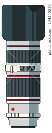 A camera lens with a red button on the side 134240888