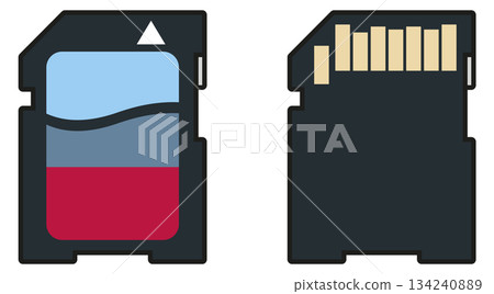 A close up of a memory card with a red liquid inside 134240889